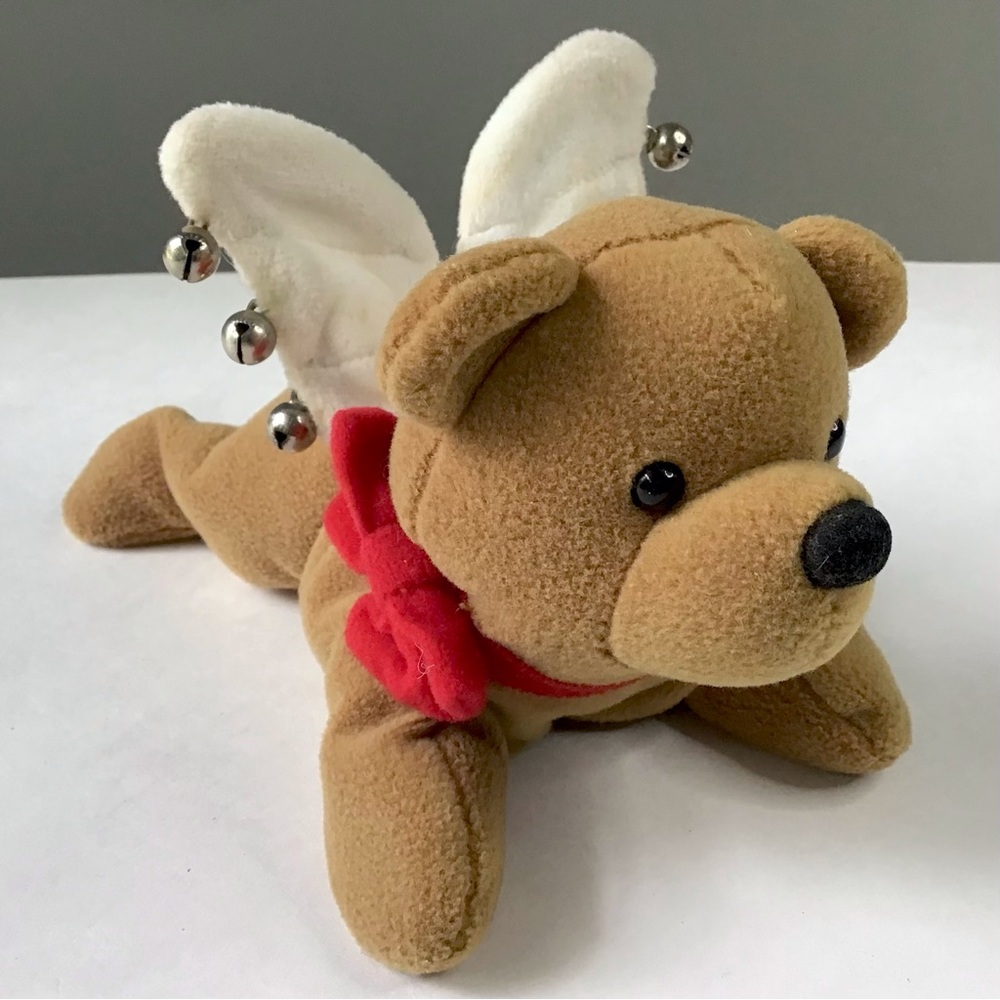 Vintage Angel Bear Plush 7” Stuffed Animal Wings Christmas Jingle Bells Weighted - Picture 9 of 12